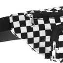 Three Pockets Neon Retro 80s Fanny Pack for Women Men Travel Festival Theme Party Vintage Rave Accessories Plus Size Belt Bag Black and White Checkered