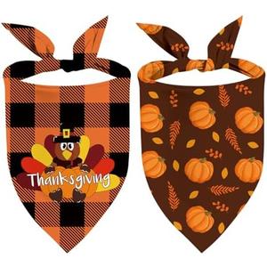 Thanksgiving Dog Bandana, Pumpkin Turkey Dog Thanksgiving Scarf Buffalo Plaid Printing Adjustable Bandana for Small Medium Large Dogs Pack Of 22
