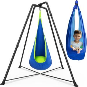 Swing Stand Frame with Sensory/Pod Chair, X-Shaped Swing Set, Metal Hammock Chair Stand for for Kids and Adults Indoor and Outdoor 330LBS (Black)