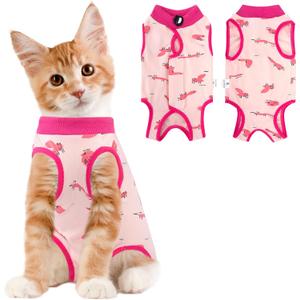 Cat Recovery Suit Female, Breathable Cat Onesie After Surgery Female for Abdominal Wounds or Skin Diseases, Surgery Recovery Suit Kitten Onesie After Spay Wear Anti Licking (Small, Pink Fox)