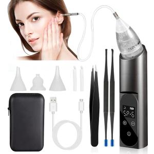 Ear Wax Vacuum Removal Kit with Carrying Case, 6 Levels Electric Strong Suction Ear Vacuum Wax Remover, USB Charge Ear Vacuum Cleaner, Ear Wax Suction Remover Device for Adults and Kids, Black