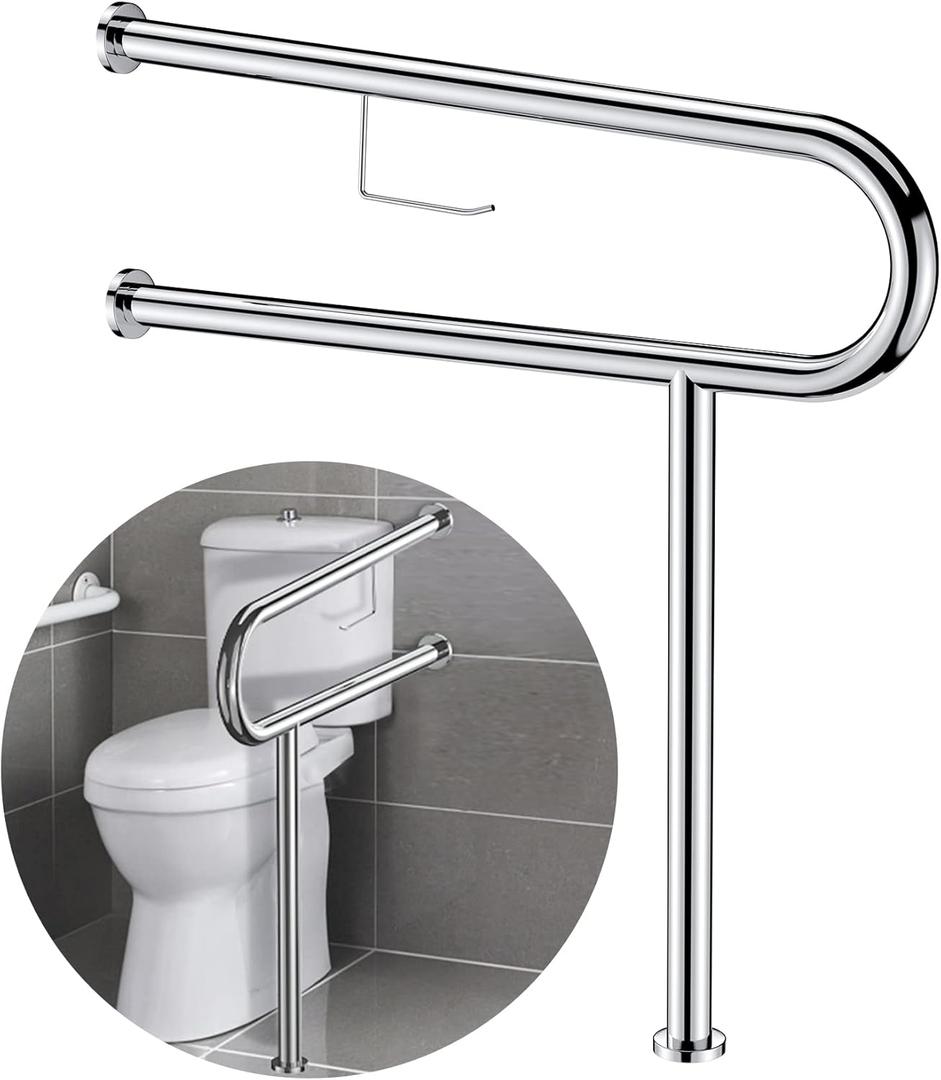 FlySkip Toilet Grab Bar with Toilet Paper Holder,23.5inch Polished Glossy Floor to Wall-Mounted Support Bar Handicap Grab Bars for Toilet,Bathroom Aid Assist Rail for Disabled Elderly Pregnant Woman FlySkip Toilet Grab Bar with Toilet Paper Holder,23.5inch Polished Glossy Floor to Wall-Mounted Support Bar Handicap Grab Bars for Toilet,Bathroom Aid Assist Rail for Disabled Elderly Pregnant Woman