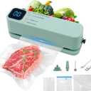 Mini Vacuum Sealer for Food, 3 in 1 Cordless Rechargeable Food Sealer,With 15 Small Bags, For DryMoist Food Storage, Heat Sealer for Chip Bags, Inflation Pump for Balls, Swim Ring, Green
