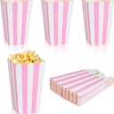 24 Pcs Paper Popcorn Boxes, Pink and White Striped - Mini Paper Popcorn and Candy Containers, Decorative Containers for Movie Nights, Party Favors, and Carnival Themed Events