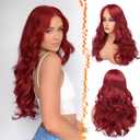 BARSDAR Long Red Wig with Curtain Bangs - 26 Inch Long Wavy Layered Red Wig for Women - Synthetic Ariel Wigs Butterfly Haircut Curtain Bangs Soft Natural Looking Daily Party Halloween - Red