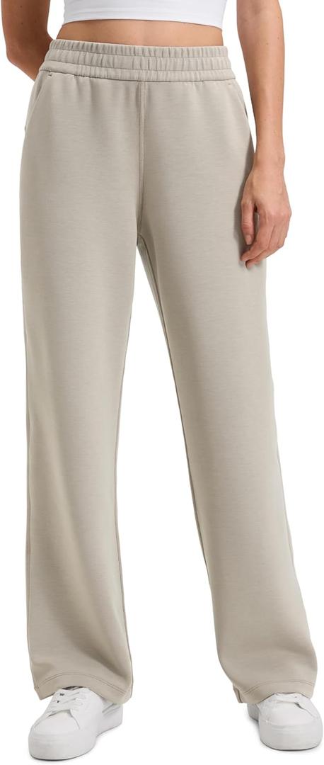 CRZ YOGA SoftAura Straight Leg Casual Sweatpants Women 28"/30"/32" - Modal Lounge Travel Pants with Pockets (Medium, Stone)