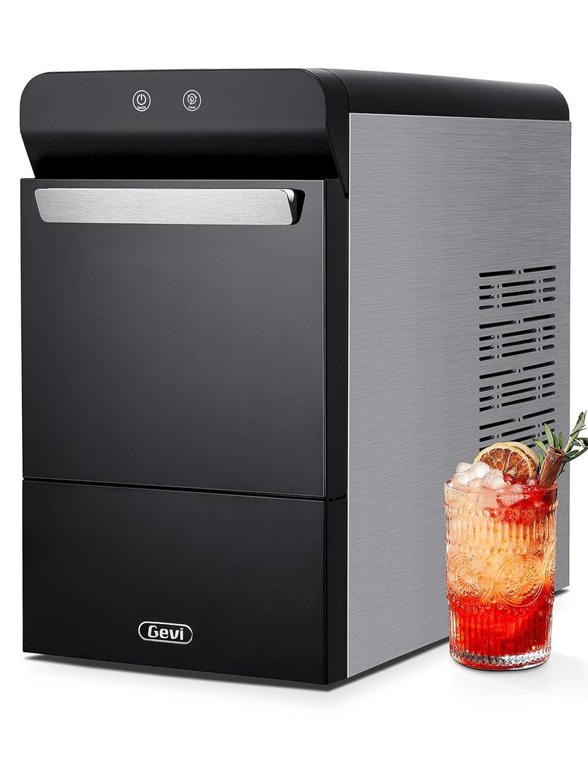 Gevi Household V2.0 Countertop Gemi Nugget Ice Maker Open and Pour Water Refill | Stainless Steel Housing | Fit Under Wall Cabinet | White
