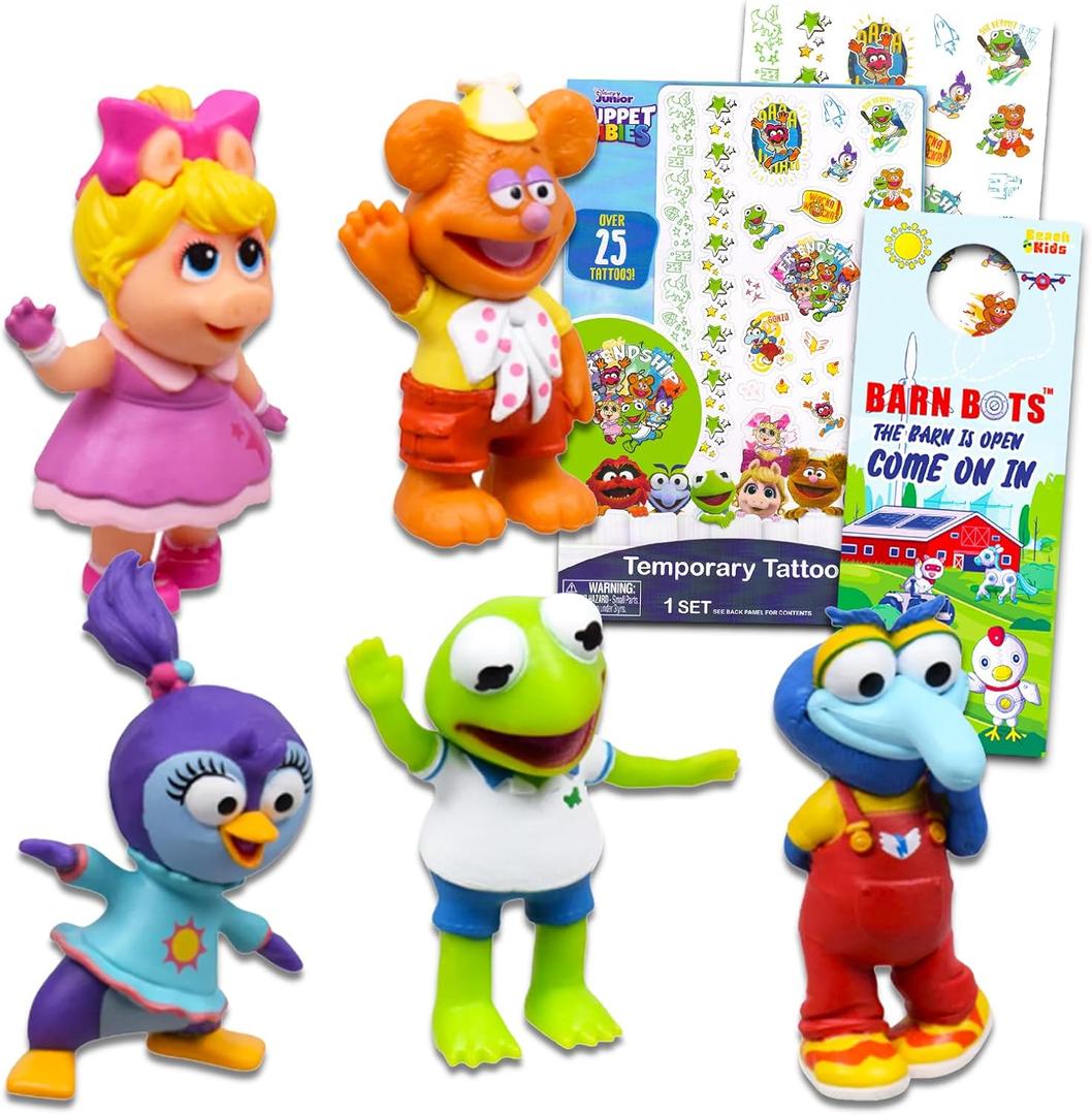 Muppets Babies Cake Toppers - Bundle with 5 Pc Muppets Cake Topper Figures, Tattoos, Door Hanger for Kids | Muppets Birthday Party Supplies, Party Favors