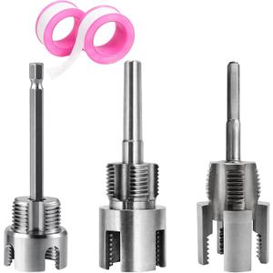 PVC Pipe Threader Set, 3Pcs Integrated Internal & External Pipe Threading Tool for 1/2", 3/4", 1" PVC Pipes, Includes 2 Rolls of 6M Tape, Ideal for Plumbing Repairs & Irrigation Systems