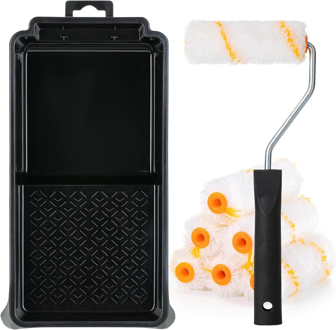Bates- 4 Inch Paint Roller Kit, 8 pcs, Small Paint Roller Kit, 1x Plastic Paint Tray, 1x Roller Frame & 6X Microfiber Covers