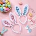 4 Pcs Easter Bunny Ears Headbands with Bow Tie set Sequins Bunny Ears Hairbands Easter Adjustable Bowties Glitter Colorful Rabbit Headbands Costume for Girls Boys Hair Accessories Easter Birthday