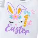 Okbebe Baby Girl My 1st Easter Outfits 3Pcs Infant My First Easter Bunny Pants Set (3-6 Months, White)