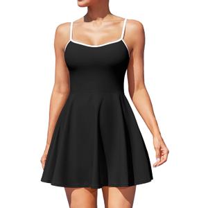 ATTRACO Women's Tennis Dress with Shorts Golf Workout Exercise Activewear (Medium, Black)