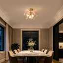Mid Century Modern Semi Flush Mount Chandelier, Bubble Glass Ceiling Light, 16in