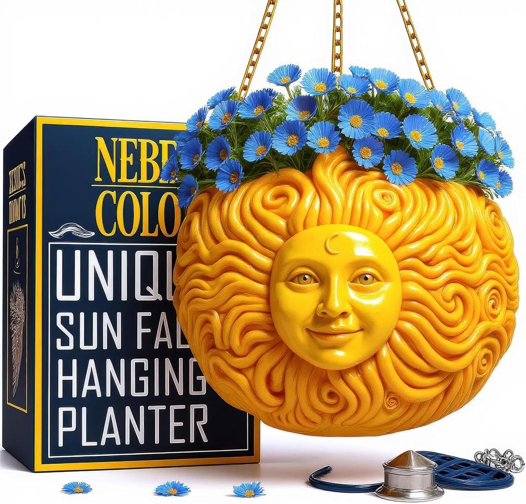Fun & Unique Sun Face Hanging Planter Quirky Celestial Decor for Plant Lovers  Indoor Outdoor Flower Basket for Succulents & Small Plants  Decorative Garden Yard Art