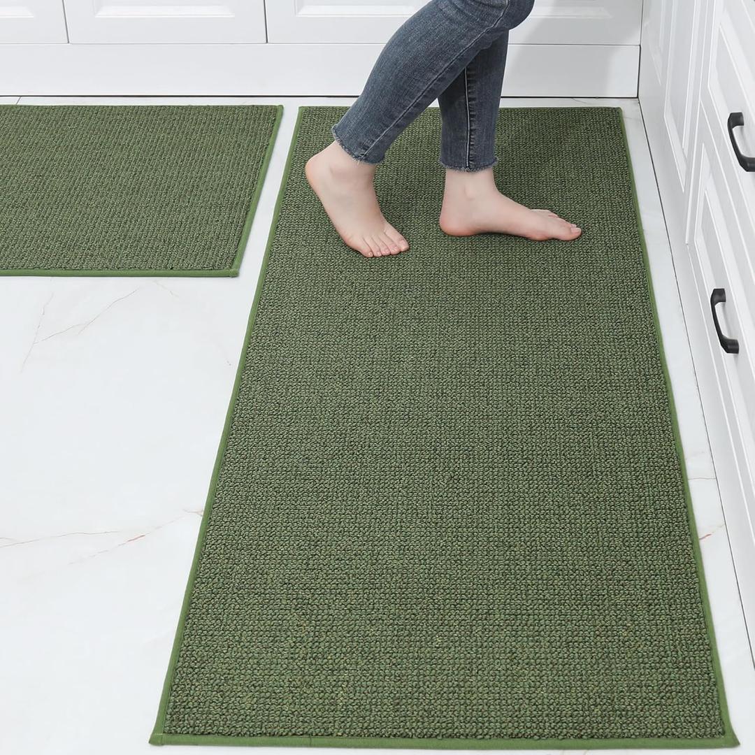 BEQHAUSE Kitchen Rugs and Mats 2PCS, Non-Slip Kitchen Mats for Floor, Absorbent and Stain Resistant Kitchen Runner, Machine Washable Rugs for Kitchen, Laundry & Sink, 24"x35"+24"x60", Green