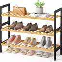 Kitsure Bamboo Shoe Rack for Entryway, 27.5" x 9.8" x 25.6", Natural/Black