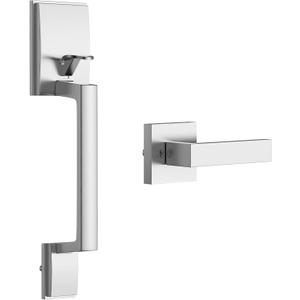 Front Door Handle Entry Door Lock Handle Set for Left or Right Handed Doors Reversible Interior Exterior Single Cylinder Lower Half Adjustable Lever Bright Brass, Non-Locking (Silver)