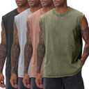 Mens Workout Tank Tops Sleeveless Tee Shirts Men Muscle Shirt Gym Acid Wash T Shirts Running Beach Loose Fit Tee (XL)