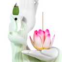 Backflow Incense Holder Buddhist CultureWaterfall Incense Burner Buddha's Hand and Colorful Lotus PatternAromatherapy Ornament Home Dcor Nice Gift for Friends Families