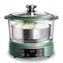COOK WITH COLOR Glass Mini Low Carb Rice Cooker – Holds 2 Cups Raw/Makes 6 Cups Cooked with Auto Lift Filter Basket, Hotpot & Steamer for Rice, Grains, Digital Panel with Keep Warm, Dark Sage