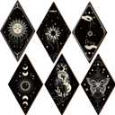 Sintuff 6 Pieces Gothic Wall Decor Boho Sun Moon Phases Wall Art Gothic Minimalist Stars Sun Hanging Wooden Home Decor Farmhouse Pediments for Gallery Living Bedroom Room(Boho)