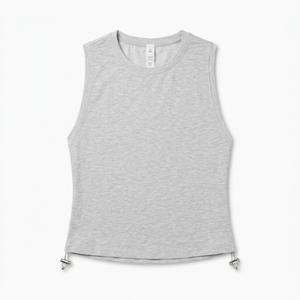 ODODOS Women's Side Ruched Muscle Tee PeachSoft Sleeveless Shirts Crew Neck Tank Tops, Heather Grey, X-Small
