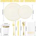YOUBET 175PCS Ivory Scalloped Plastic Plates - Gold Disposable Dinnerware Set Include 50 Plates, 75 Gold Silverware, 25 Cups, 25 Napkins for Party & Wedding