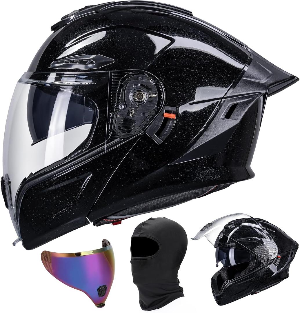 OUMURS Modular Motorcycle Helmet DOT Certified Full Face Helmet Flip up Street Motorcycle Helmets for Unisex Adult Glossy Black Full Face Motorcycle Helmet- XL