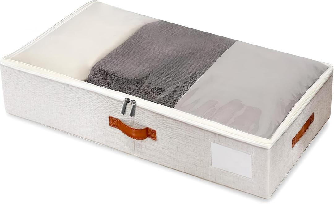Large Under Bed Storage, 2 Pack Under Bed Storage Containers with Clear Cover, Reinforced Handles and Label Pocket for Dorms, Clothes, Shoes, Blankets, Linens, Only Needs 6" of Clearance
