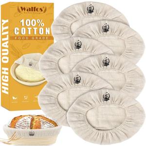 Walfos 6 Pieces 10 Inch Oval Bread Proofing Basket Cloth,Rattan Baking Dough Basket Cover Liner, Sourdough Banneton Proofing Cloth, Fermentation Basket Linen Liner for Baking Supplies