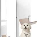 VEVOR Dog Door for Sliding Glass Door, 75 7/8"-80 11/16" Adjustable Height Doggy Door for Sliding Doors, Aluminum Frame Tempered Glass Pet Door with Hinge Structure Flap and Lock for Medium-Sized Dogs (White)