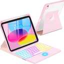 Touchpad Keyboard Case for iPad (A16) 11th 10th Generation, 360 Rotation Cover with Pencil Holder Wireless Backlit Detachable Keypad for iPad 11 inch 2025/10 Gen 10.9" 2022 Pink