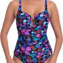 Itzel Women's Ruched Twist Front One Piece Swimsuit Tummy Control Push Up Vintage Retro Bathing Suits (Purple)