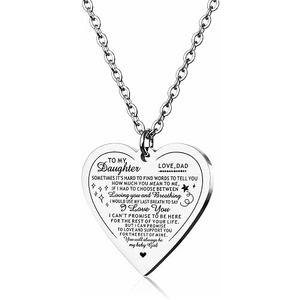 Vimiew Heart Pendant Necklace for Daughter - Inspirational Gift from Dad & Mom - Never Forget I Love You - Perfect for Christmas & Mother's Day Color: 1.Daughter Heart Necklace - Hard To Tell You - Dad