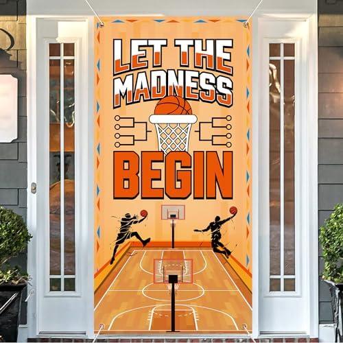 College Basketball Party Decorations Banner Door Cover, 6x2.9 FT Let the Madness Begin Door Banner Decorations, Basketball Theme Party Supplies for Classroom, Basketball Party Decorations Outdoor