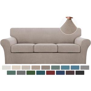 Turquoize 4 Piece Sofa Slipcover Sofa Covers for 3 Cushion Couch Soft Couch Cover for Dogs-Washable Sofa Furniture Covers with 3 Individual Cushion Covers,Feature Jacquard Fabric(3 Cushion Sofa, Sand)