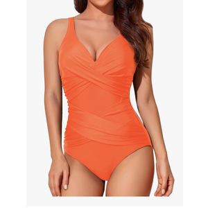 Smismivo Tummy Control Swimsuits for Women Slimming One Piece Bathing Suit Retro Ruched Push Up Vintage Padded Swimwear, Size XL