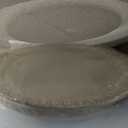 Glass Domed Cake Pedestal with Acanthus Leaf Ornate Brown Metal Base and Cream Ceramic Plate