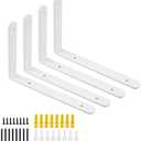 Mooche 4Pack Floating Shelf Brackets, Heavy Duty Metal L Brackets Wall Mounted Corner Brace Angle Bracket for Wood Shelves, with Screw Included (White, 8.08*5.72 Inch)