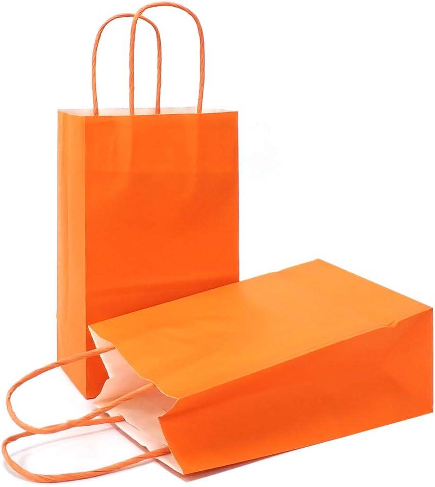 AZOWA Gift Bags Small Kraft Paper Bags with Handles (5 x 3.1 x 8.2 in, Orange, Color, 50 Pcs)