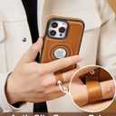 Butaiga for iPhone 14 Pro Max Leather Case with Stand, Anti-Slip Grip Ring, Fits for MagSafe (Brown, iPhone 14 Pro Max)