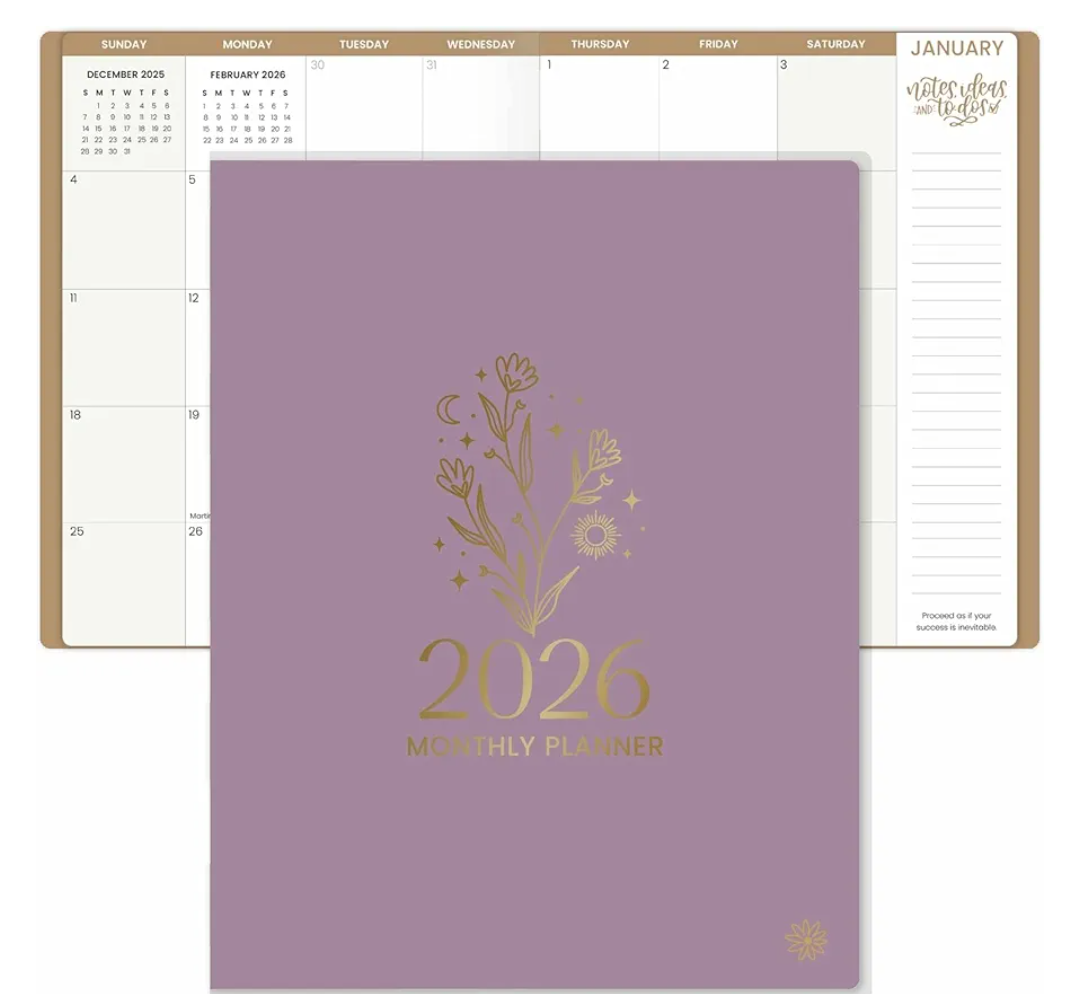 bloom daily planners 2026 Monthly Planner Calendar Book (January 2026 - December 2026) - Large 9” x 12” Floral Agenda Schedule Organizer - Gold Floral Stamp