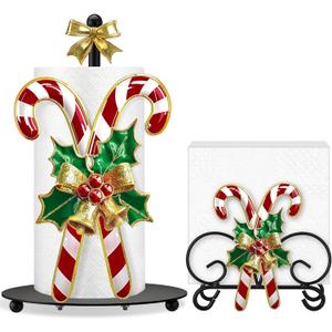 Shellwei 2 Pcs Christmas Candy Cane Paper Towel Holder Christmas Bathroom Kitchen Decor Xmas Candy Cane Napkin Holder for Tables Winter Home Bathroom Kitchen Countertop Accessories Party Favor Gifts