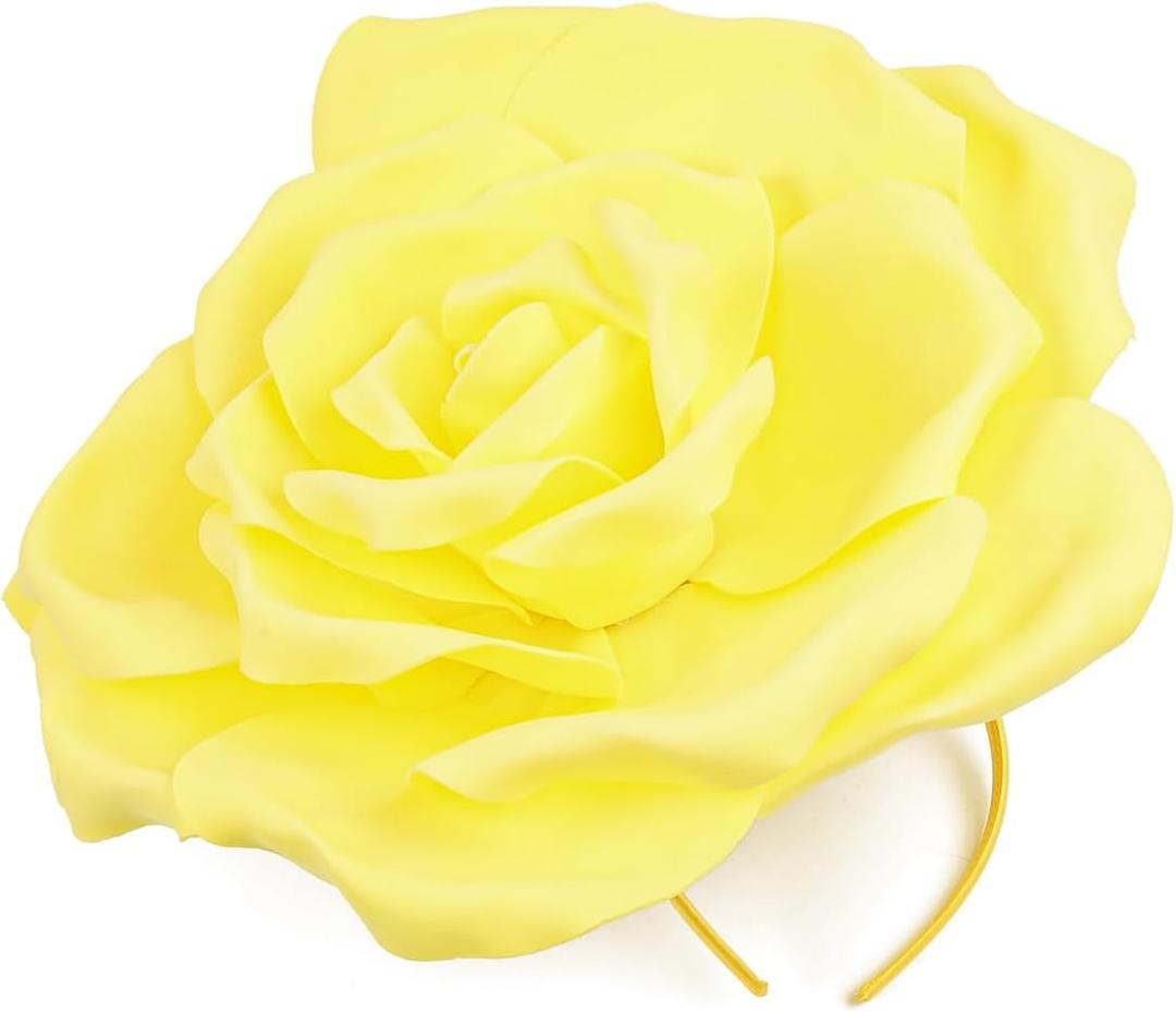 Large Flower Fascinators Womens Derby Hat Wedding Prom Rose Fascinator Hat Tea Party Headpiece with Headband Clip (Yellow)