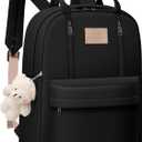 GAXOS Cute Backpack for School Aesthetic Backpack Purse for Women Girls Black Book Bag Korea Style Bookbag