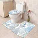 Nkzply 4 Pcs Beach Shower Curtain Blue Bathroom Sets with Shower Curtain and Rugs Ocean Shower Curtain Set Starfish Bathroom Decor Accessories Seashell Bathroom Rug Set Nautical Toilet Lid Cover Hooks (ONLY BATH RUG AND SHOWER HOOKS)