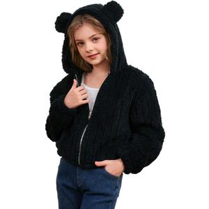 SOLY HUX Girl's Fleece Teddy Jacket Sherpa Zip Up Hoodie Kids Fuzzy Fall Winter Coat Outerwear Jackets Plain Black 11-12Y
