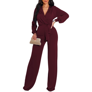 Formal Jumpsuits for Women Dressy Evening Sexy Deep V Neck Plus Size Long Wide Leg Pants Rompers Clubwear, Large