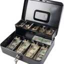 KYODOLED Locking Cash Box with Lock,Money Box with Cash Tray,Lock Safe Box with Key,Money Saving Organizer,11.81Lx 9.45Wx 3.54H Inches,Black XL Large